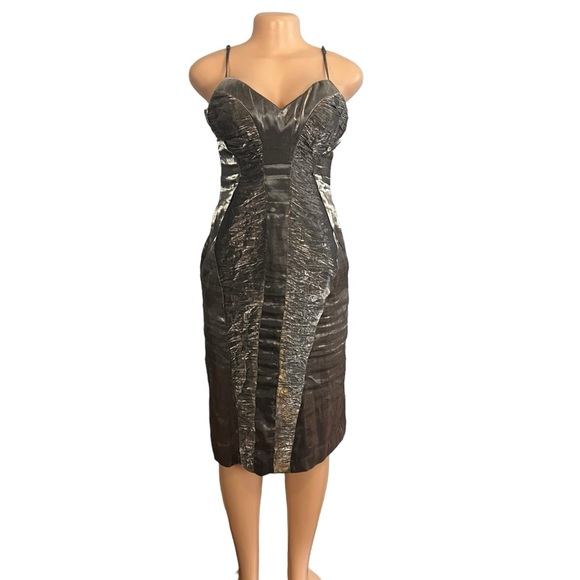 Adrianna Papell Boutique Silver Metallic Midi Cocktail Dress - Picture 1 of 8